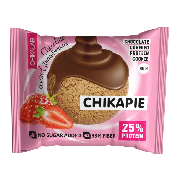 Chikalab Покрытое шоколадом протеиновое печенье Chikapie 60 грамм (Клубника в шоколаде)