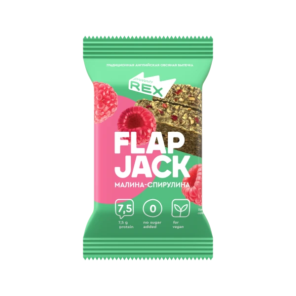 Protein Rex Овсяное протеиновое печенье Flap Jack 60 грамм (Малина - Спирулина)