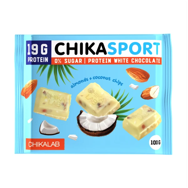Chikalab Шоколад Белый 100 грамм (С миндалем и кокосовыми чипсами)