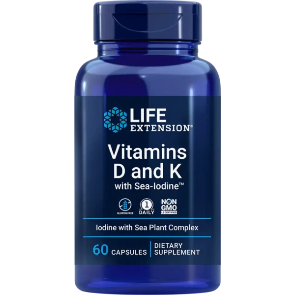 Life Extension Витамины Д и К с Морским Йодином 60 капсул