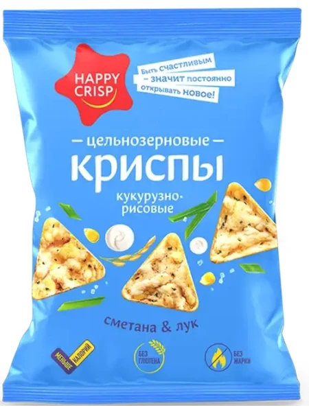 HAPPY CRISP Криспы цельнозерновые 50 грамм (Сметана и лук)