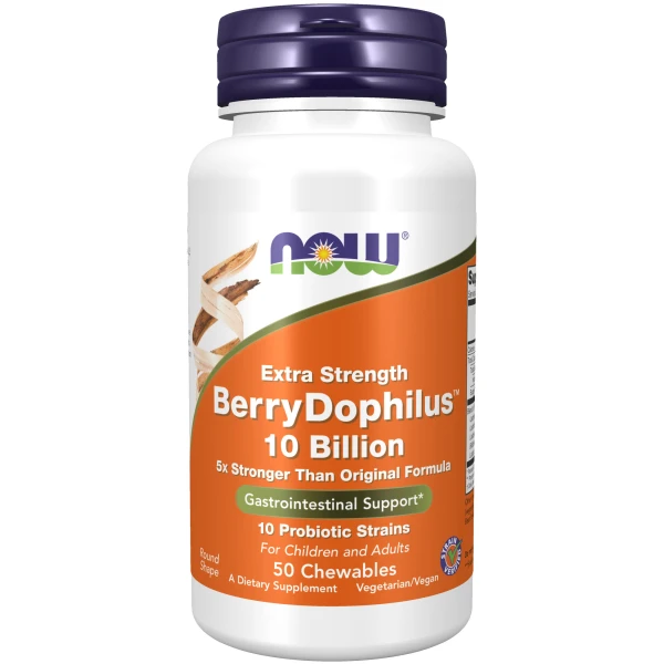 NOW Пробиотики Berrydophilus 10 Миллиардов 50 жевательных таблеток