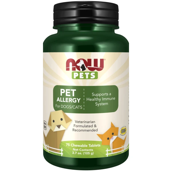 NOW Pets Добавка против аллергии для собак и кошек 75 жевательных таблеток