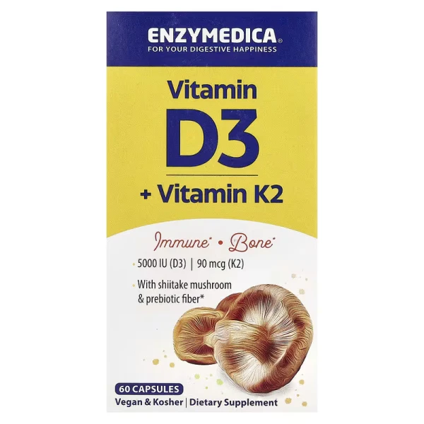 Enzymedica Растительные Витамины Д3+К2 60 капсул