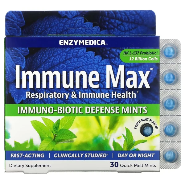 Enzymedica Immune Max Иммуно-биотические мятные конфеты 30 мятных конфет
