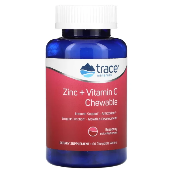 Trace Minerals Цинк Витамин С со вкусом малины 60 жевательных таблеток