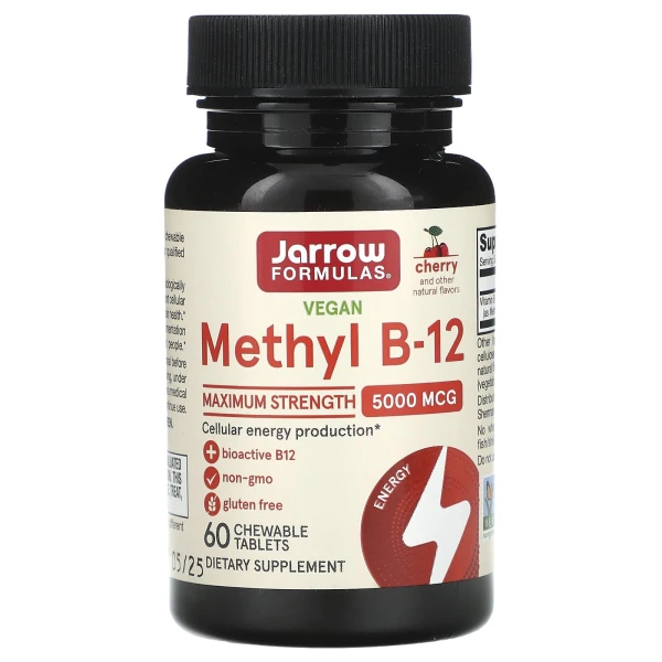 Jarrow Formulas Метил Б-12 максимального действия 5000 мкг 60 жевательных таблеток (Вишня)