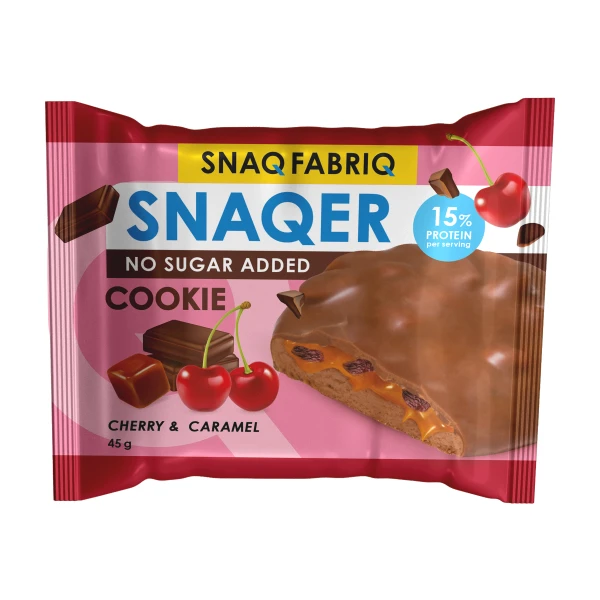 Snaq Fabriq Протеиновое печенье в шоколаде Snaqer Cookie 45 грамм (Вишня и карамель)